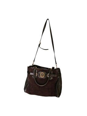 Michael Kors Hamilton Brown Suede Leather Crossbody Satchel Tote Bag 13.5x11x5
